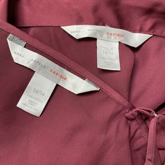 Cacique Robe Nightgown Womens Size 14 / 16 Slip Chemise Gown Set Maroon - Picture 9 of 9
